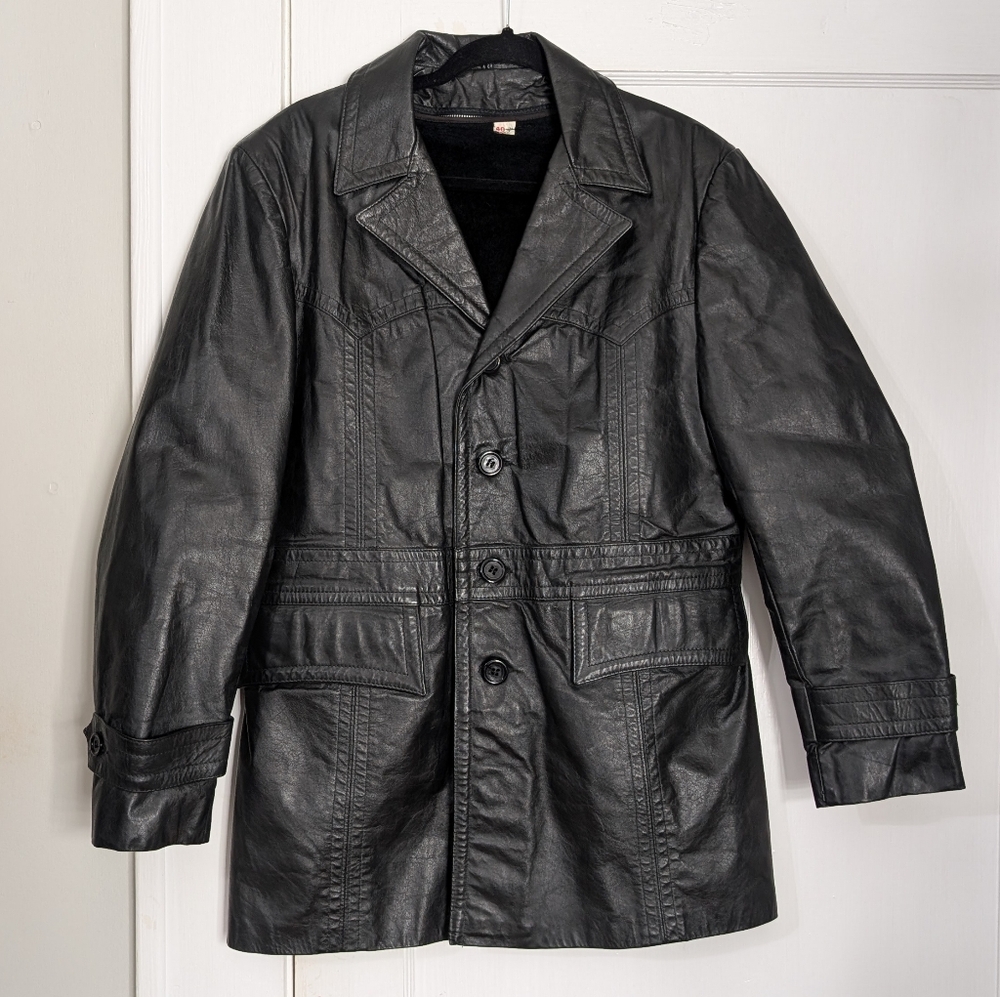 Jean Pierre Vintage Black Leather Car Coat Jacket Men’s 40 Made in Argentina